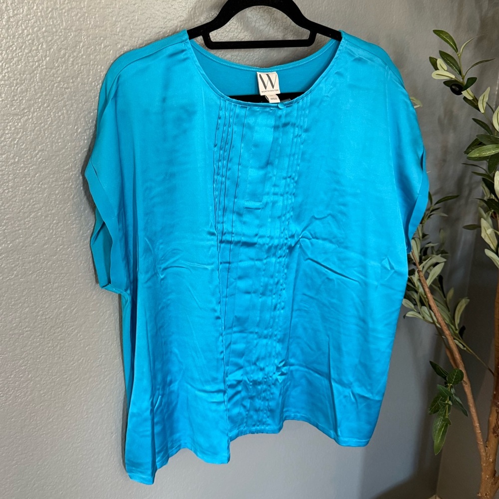 Worthington Satin Blue Short Sleeve Top
